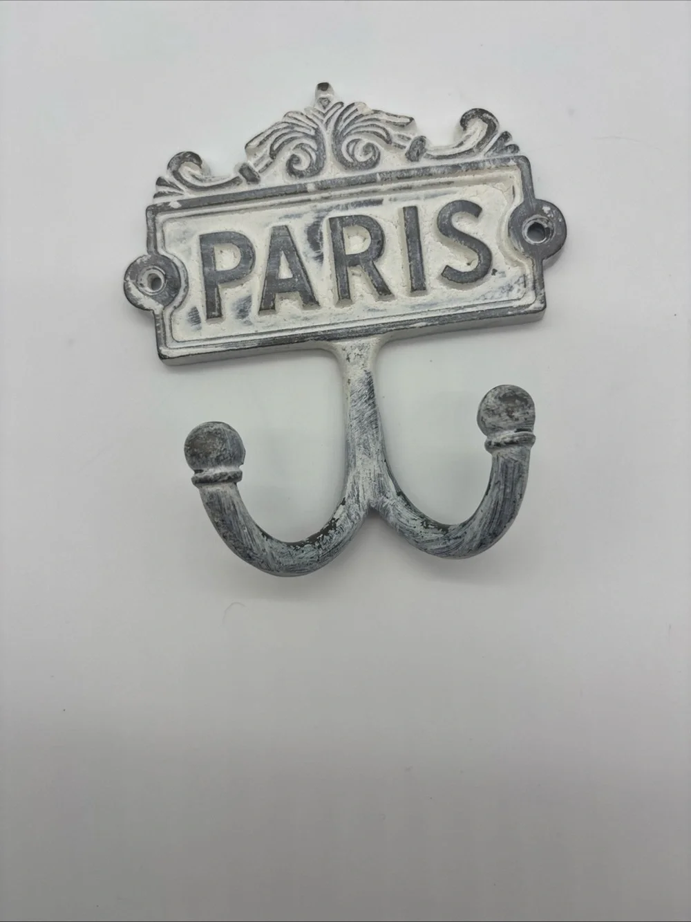 Paris Double Hook Wall Decor - Whitewash Finish